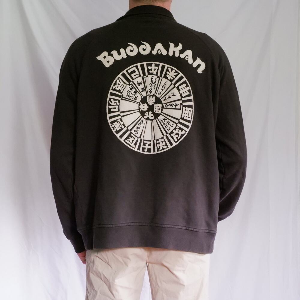 Lucky Brand Graphic Full Zip Jacket XL Black Felt Applique Streetwear Y2K